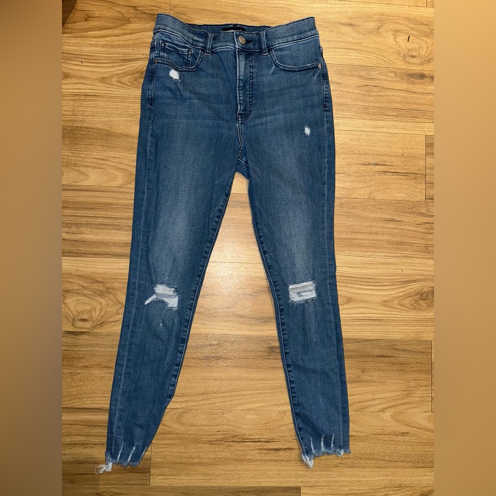 Express Blue Distressed Skinny High Rise Jeans